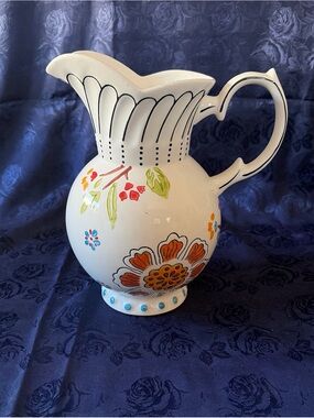 Dutch Wax 9”-2 Quart Ceramic Pitcher W/Flower Print